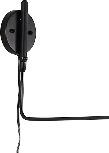 JONATHAN Y 8.5" Black/Brass Gold Retro Swing Arm LED Wall Sconce, Mid-Century Modern Iron Plug-in Light for Bedroom, Living Room, Adjustable Metal Bowl Shade (JYL9067B)