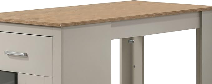 47" Storage Island Table, Rustic Dining Table with Cabinet, Farmhouse Dining Table with Drawer for Small Spaces, Light Gray