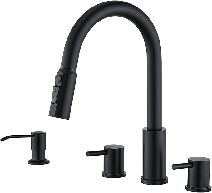 Tohlar 4 Hole Kitchen Faucet, Brushed Gold Kitchen Faucet with Soap Dispenser and Pull Down Sprayer 3 Modes Kitchen Sink Faucets, Stainless Steel High Arch Kitchen Sink Faucet with Separate Handle