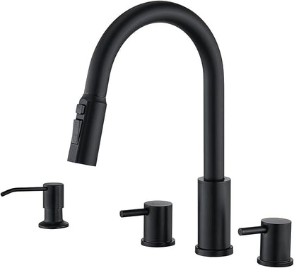Tohlar 4 Hole Kitchen Faucet, Brushed Gold Kitchen Faucet with Soap Dispenser and Pull Down Sprayer 3 Modes Kitchen Sink Faucets, Stainless Steel High Arch Kitchen Sink Faucet with Separate Handle