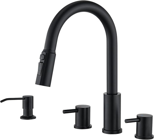Tohlar 4 Hole Kitchen Faucet, Brushed Gold Kitchen Faucet with Soap Dispenser and Pull Down Sprayer 3 Modes Kitchen Sink Faucets, Stainless Steel High Arch Kitchen Sink Faucet with Separate Handle