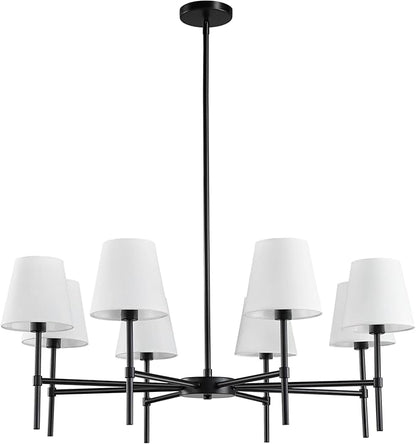 RUIYEY Dining Room Chandeliers Light - 35.8" Modern Black Chandelier, 8-Light Metal Farmhouse Dining Room Light Fixture, E26 Hanging Pendent Lighting for Kitchen, Living Room, Foyer, Entrance