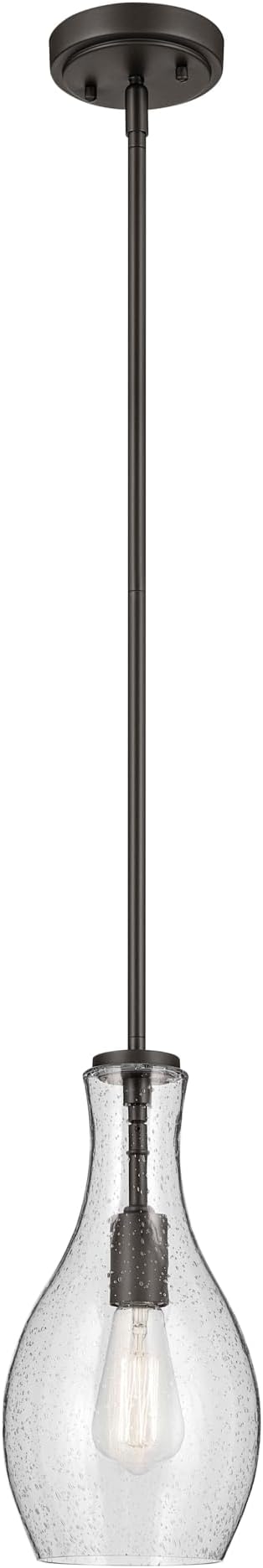 Everly 13.75" 1-Light Bell Pendant with Clear Seeded Glass in Olde Bronze, for a Kitchen Island, Dining Nook, or Home Bar, (13.75" x 7") 42456OZCS