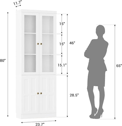 Cyclysio Kitchen Pantry Cabinet, 80" Wood Pantry Storage Cabinet with Doors and Adjustable Shelves, Kitchen Cabinet with Thickened Top Panel, Tall Cabinet for Livingroom, Pantry, Bathroom (1, White)