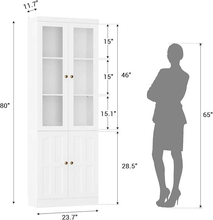 Cyclysio Kitchen Pantry Cabinet, 80" Wood Pantry Storage Cabinet with Doors and Adjustable Shelves, Kitchen Cabinet with Thickened Top Panel, Tall Cabinet for Livingroom, Pantry, Bathroom (2, White)
