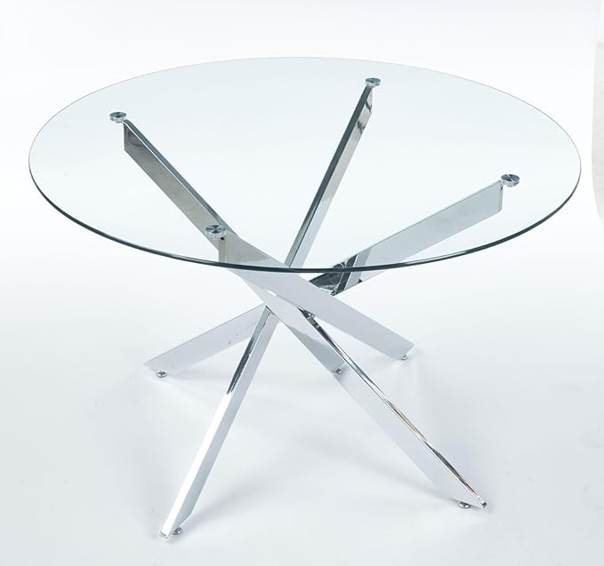 Round Glass Dining Table,Glass Dining Room Table with Metal Legs, Modern Style Glass Kitchen Table for Home, Kitchen, Dining Room