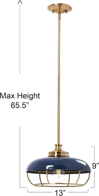 Presley - Caged Dome Metal Ceiling Light, Brushed Brass and Navy Blue