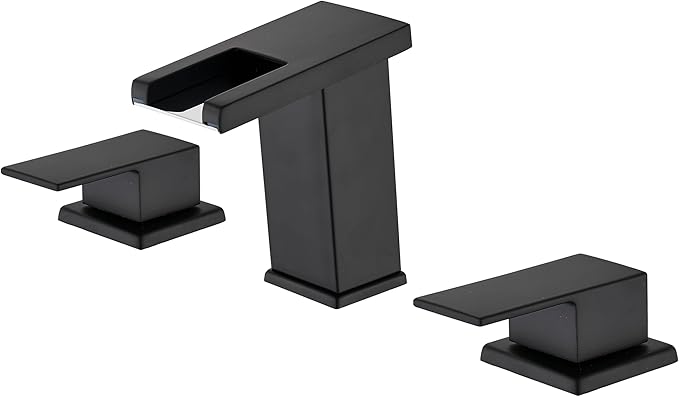 AVSIILE LED Bathroom Faucet 3 Hole, Matte Black Waterfall Bathroom Faucets, 8 Inch Widespread Modern Bathroom Sink Faucet & Parts, Wide Spread Touch On Three Hole 2 Handle Bathroom Vanity Faucet