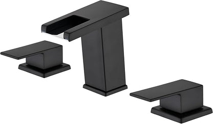 AVSIILE LED Bathroom Faucet 3 Hole, Matte Black Waterfall Bathroom Faucets, 8 Inch Widespread Modern Bathroom Sink Faucet & Parts, Wide Spread Touch On Three Hole 2 Handle Bathroom Vanity Faucet