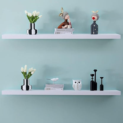 WELLAND 48 inch White Mission Floating Shelves for Wall, Bathroom and Bedroom, Modern Display and Book Shelves, Kitchen