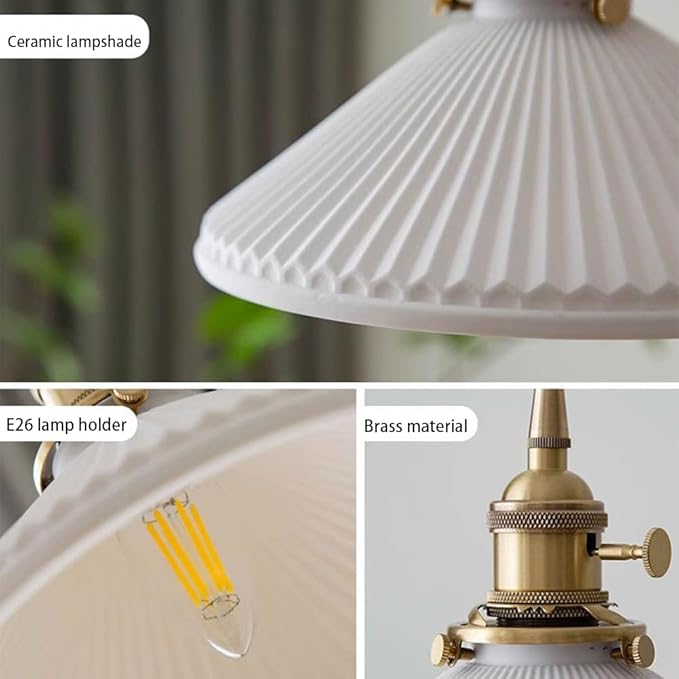 Retro Plug in Wall Sconces Japanese Style Ceramic Folding Lamp Wall Lights Wood Rotating Fixture Brass Base E26 Screw Wall Lighting (Walnut)