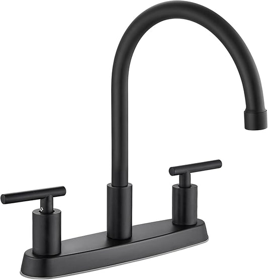 Kitchen Faucets, High Arc 360°Rotating Spout Kitchen Sink Faucet 2 Handle 8 Inch Centerset RV Kitchen Faucet with Supply Lines, 3 Hole Kitchen Faucet Without Side Sprayer, Matte Black