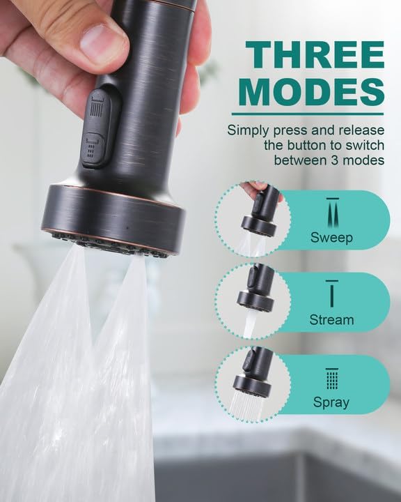 Pull Down Faucet Head Replacement: 3-Function Kitchen Faucet Head with 9 Adapters - Oil Rubbed Bronze Kitchen Sink Spray Replacement Compatible with Moen, Delta, American Standard Faucets