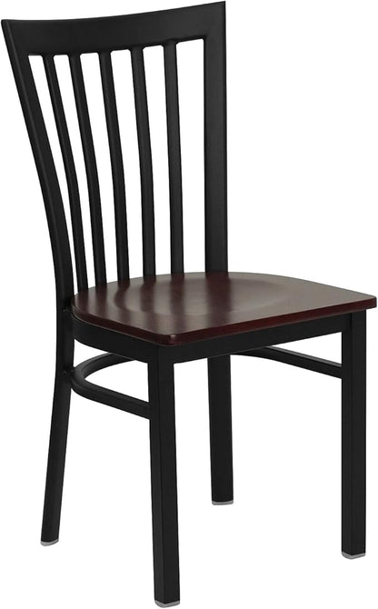 Flash Furniture 2 Pk. HERCULES Series Black School House Back Metal Restaurant Chair - Mahogany Wood Seat
