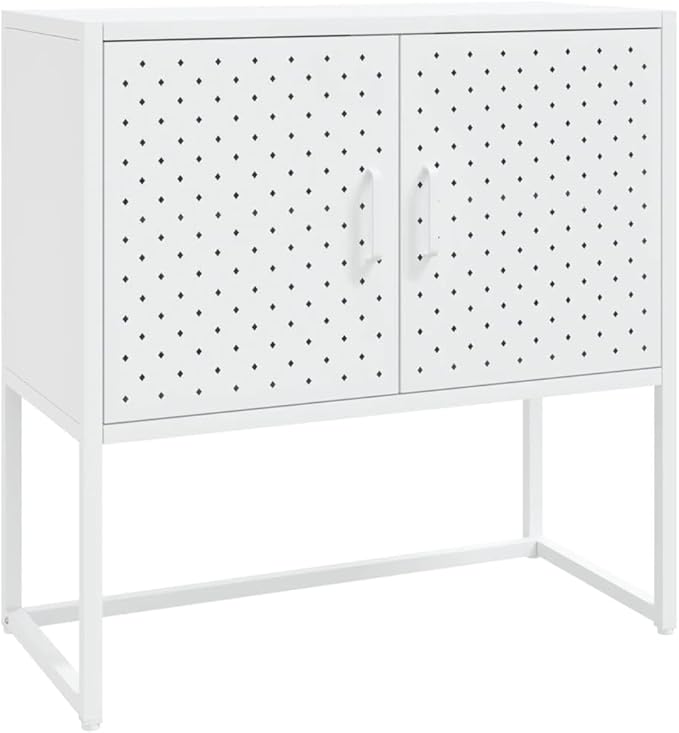 White Steel Sideboard, Rectangular Modern Buffet Cabinet, Lacquered Finish, 2-Door Storage, Adjustable Levelers, for Living Room, Dining Room Kitchen Furniture