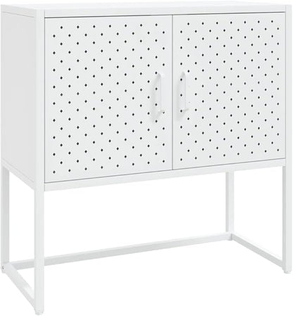 White Steel Sideboard, Rectangular Modern Buffet Cabinet, Lacquered Finish, 2-Door Storage, Adjustable Levelers, for Living Room, Dining Room Kitchen Furniture