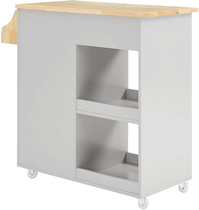 Modway Culinary Rolling Kitchen Cart with Storage in Light Gray Natural - 3 Tiers Kitchen Island on Wheels with Spice Rack, Functional as a Coffee Station, Bar Cabinet or Butcher Block Island