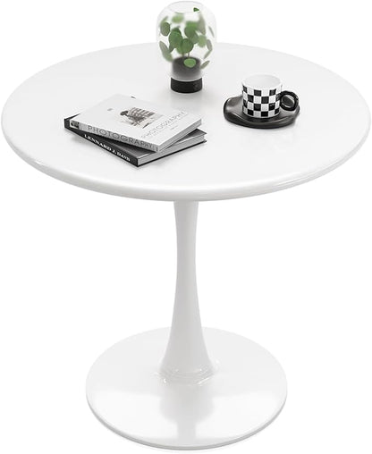 Recximi White Round Dining Table for 2 Person, 24 Inch Small Tulip Table with Metal Pedestal for Living Room, Mid Century Modern Kitchen Table for Kitchen, Office, Pub, Bar, Bistro, Circle Cafe Tables
