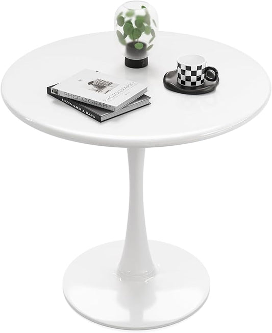 Recximi White Round Dining Table for 2 Person, 24 Inch Small Tulip Table with Metal Pedestal for Living Room, Mid Century Modern Kitchen Table for Kitchen, Office, Pub, Bar, Bistro, Circle Cafe Tables