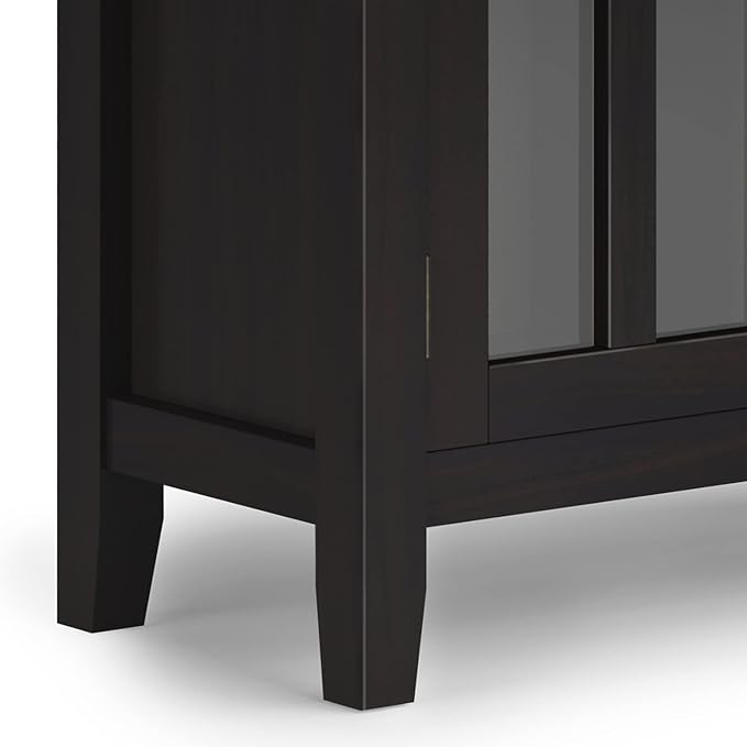 SIMPLIHOME Artisan Storage Cabinet - 30 inch Wide Solid Wood Low Storage Cabinet in Hickory Brown, Contemporary Accent Cabinet for Living Room or Dining Room with Glass Doors and Adjustable Shelves