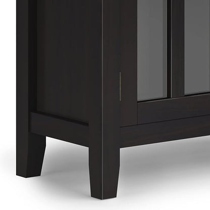 SIMPLIHOME Artisan Storage Cabinet - 30 inch Wide Solid Wood Low Storage Cabinet in Hickory Brown, Contemporary Accent Cabinet for Living Room or Dining Room with Glass Doors and Adjustable Shelves