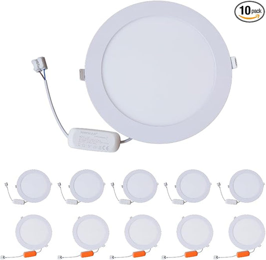 8 Inch 18Watt Ultra Thin Round LED Recessed Panel Spot Lighting, 140 Watt Retrofit Ceiling Downlight, 6500K Cool White, 10 Pack