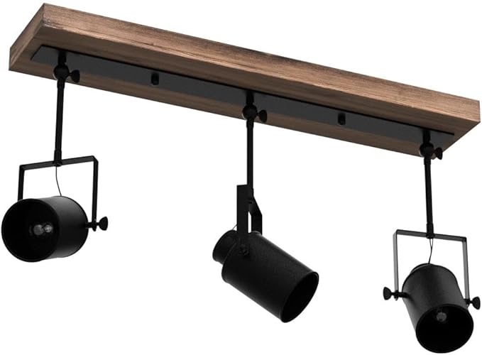 Lingkai Track Lighting Fixture, Farmhouse 3-Light Black Wood Kitchen Spotlight Industrial Adjustable Heads Ceiling Light for Kitchen Living Room Dining Room