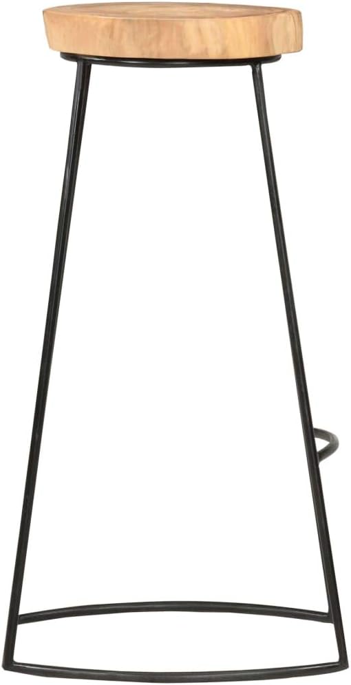 Set of 2 Bar Stools with Acacia Wood Seat and Black Steel Frame for Kitchen Island Dining Room or Patio Bar Area