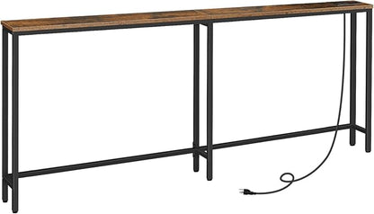 HOOBRO 78.7" Narrow Console Table with Charging Station, 5.9" Slim Sofa Table Behind Couch, 2 AC Outlets & USB-C Ports, Long Entryway Tables for Small Spaces, Livingroom, Rustic Brown BF205UXG01