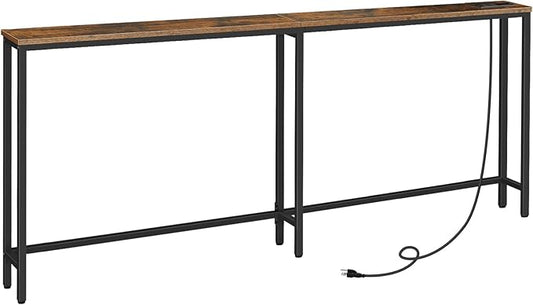HOOBRO 78.7" Narrow Console Table with Charging Station, 5.9" Slim Sofa Table Behind Couch, 2 AC Outlets & USB-C Ports, Long Entryway Tables for Small Spaces, Livingroom, Rustic Brown BF205UXG01