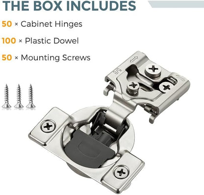 HOME EDIT 50 Pack 25 Pairs 5/8 inch Overlay Soft Close Cabinet Hinges for Kitchen, Stainless Steel Three-Way Adjustable, Concealed Self-Closing Door Hinges