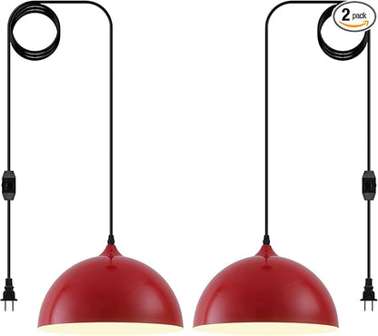 Red Plug in Pendant Light 2 Packs 11.8inch 14.7 ft, Farmhouse Pendant Light, Kitchen Pendant Lights, Pendant Lights Kitchen Island, Hanging Lights with Plug in Cord for Dining Room, Bedroom