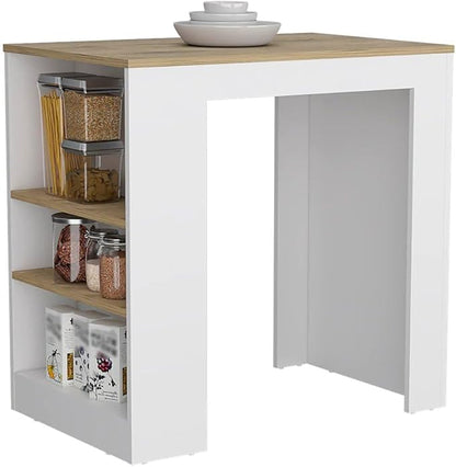 Kitchen Island with Storage Shelves - Counter Height Table for Dining & Prep in White and Ibiza Marble