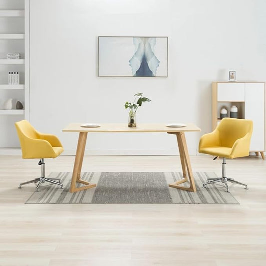 Swivel Dining Chairs 2 Pcs Yellow Fabric Adjustable Height Modern Kitchen Chairs with 360-Degree Rotation for Living Room, Bedroom, Office