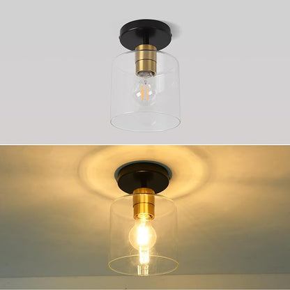 Black Brass Semi Flush Mount Ceiling Light,Modern Farmhouse Ceiling Light Fixture for Closet Entryway,Hallway Light Fixture 5.9in Clear Glass Shade 1 Pack