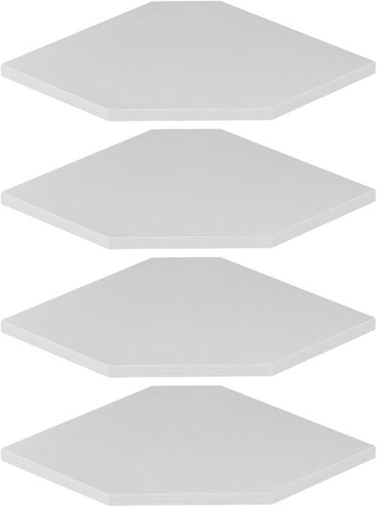 JJL Corner Shelf, 12 Inch Corner Shelf Wall Mounted with Wire Hole, 4 Tier 13.3 Inch Deep Wooden Corner Hanging Shelves for Wall Storage, for Speaker, Cable Box, White