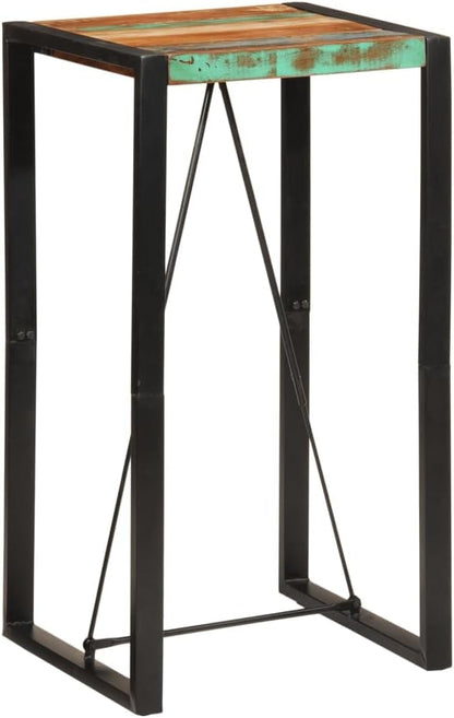 Industrial Bar Table with Reclaimed Wood and Metal Frame, 4-Person Dining Furniture for Indoor Outdoor Use, Rustic Industrial Style Table with Durable Construction and Easy