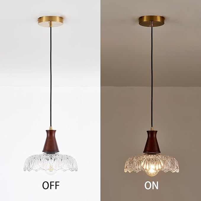 YLONG-ZS Vintage Small Glass Pendant Light Fixtures for Kitchen Island 8" Farmhouse Brass Gold Adjustable Hanging Ceiling Light for Bedroom Coffee Shop Dining Room Sink Table