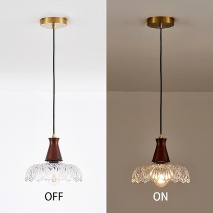 YLONG-ZS Vintage Small Glass Pendant Light Fixtures for Kitchen Island 8" Farmhouse Brass Gold Adjustable Hanging Ceiling Light for Bedroom Coffee Shop Dining Room Sink Table