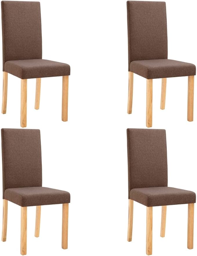 Dining Chairs Set of 4 Brown Fabric Upholstered with Solid Rubber Wood Legs for Modern Kitchen Dining Room and Living Room
