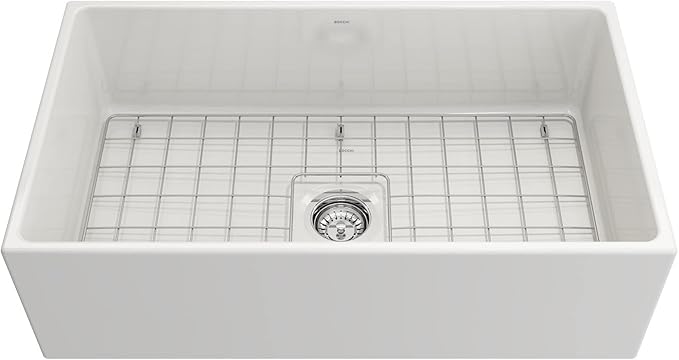 BOCCHI Contempo Apron Front Fireclay 33 in. Single Bowl Kitchen Sink in White with Stainless Steel Faucet