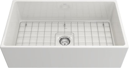 BOCCHI Contempo Apron Front Fireclay 33 in. Single Bowl Kitchen Sink in White with Chrome Faucet