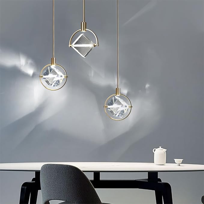 HEYAN Pendant Light Modern Crystal Pendant Light in Gold Brushed,Small Mini Crystal Chandelier Pendant Lights for Island Bar,Bedroom Lighting, Hallway, Dining Room,Living Room (Gold, 1 Light)