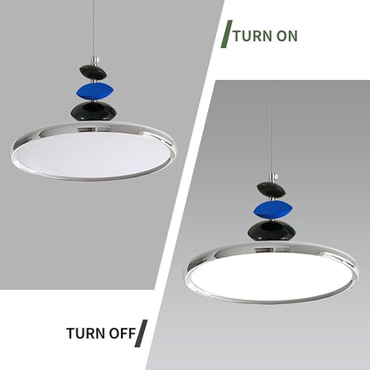 Mikeru Modern Pendant Lights, 23.6" Chrome Pendant Lighting Fixture with Remote Control Dimmable 3 Color Mode & Brightness Mid Century Island Light Fixture for Dining Room,Kitchen,Living Room