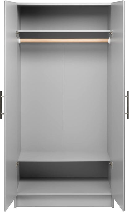 Prepac Elite 32" Storage Cabinet, Light Gray Storage Cabinet with Hanging Rail and Shelves for Living room, Kitchen and Laundry room 24.5" D x 32" W x 65" H