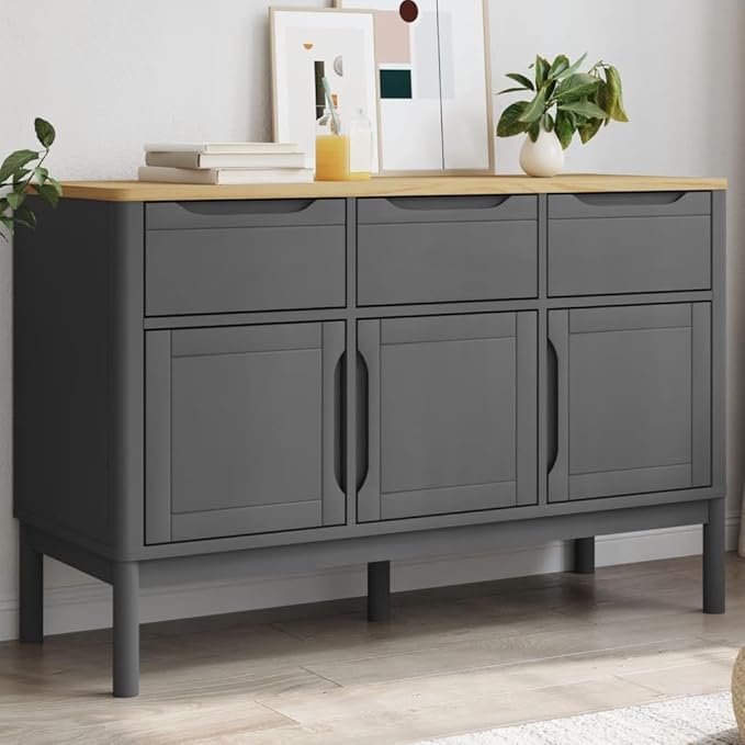 Grey Pine Sideboard Buffet Cabinet 44.9x29.1 in Solid Wood Matte Sideboard Cabinet with Doors and Drawers for Dining Room Living Room or Corner Coffee Bar Storage