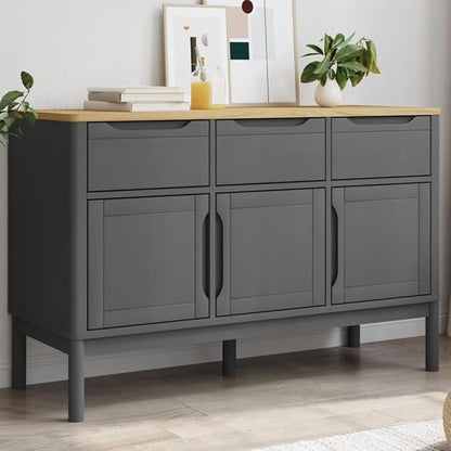 Grey Pine Sideboard Buffet Cabinet 44.9x29.1 in Solid Wood Matte Sideboard Cabinet with Doors and Drawers for Dining Room Living Room or Corner Coffee Bar Storage