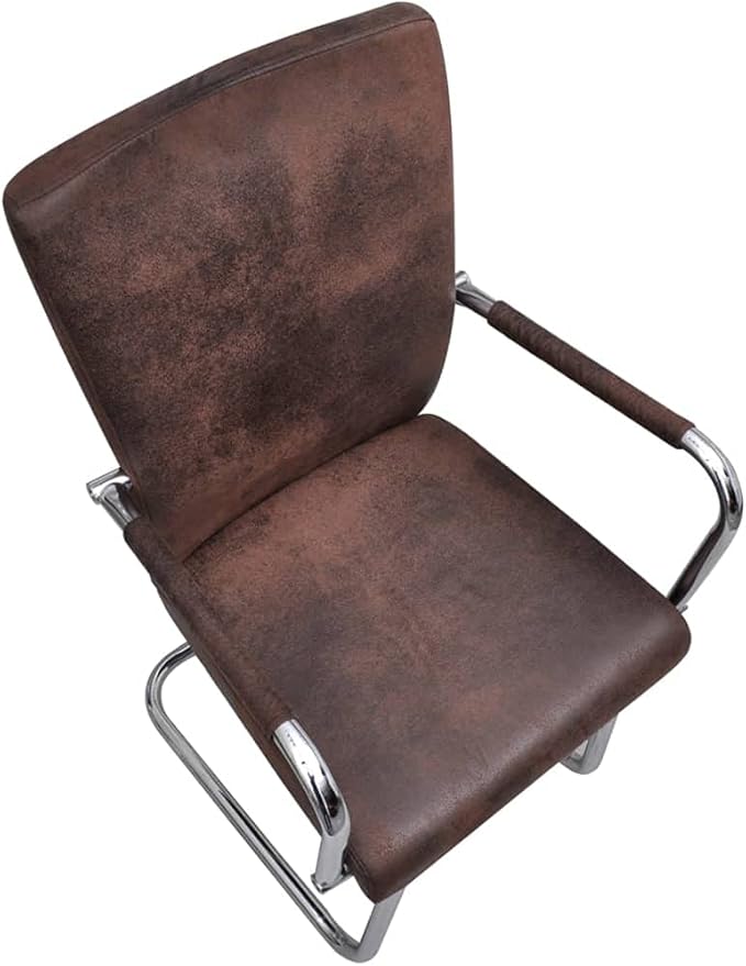Cantilever Dining Chairs Set of 2 Brown Faux Suede Leather Modern Kitchen Furniture with Iron Base for Dining Room Comfortable Seating