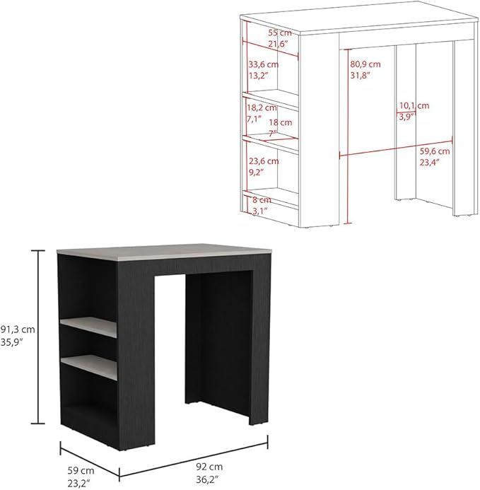 GOWE Portree Kitchen Island with 3-Side Shelves
