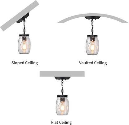Glass Mason Jar Light Fixtures, 1-Light Kitchen Island Pendant Lighting Farmhouse Light Fixture Close to Ceiling Light for Kitchen Barn Farmhouse Dining Room Hallway Stairway